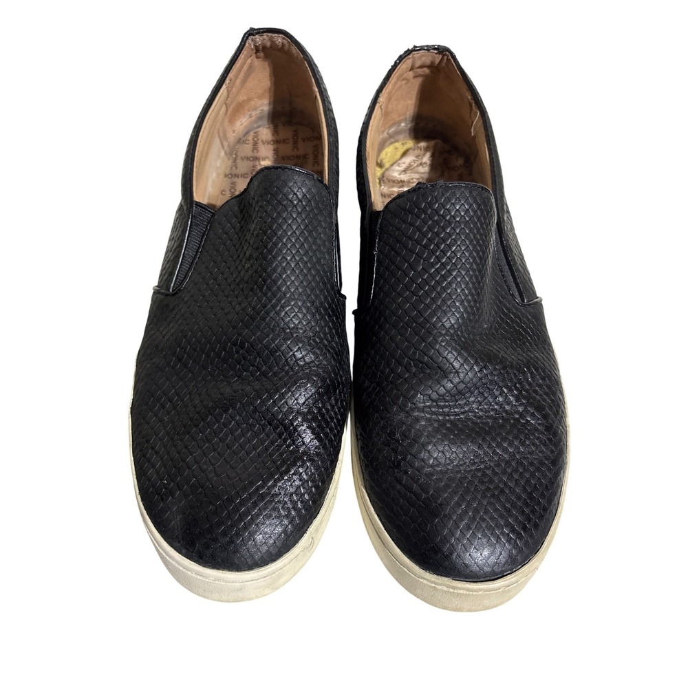 Vionic Midi Snake Black Leather Slip On Comfort Walking Shoes Womens 9.5